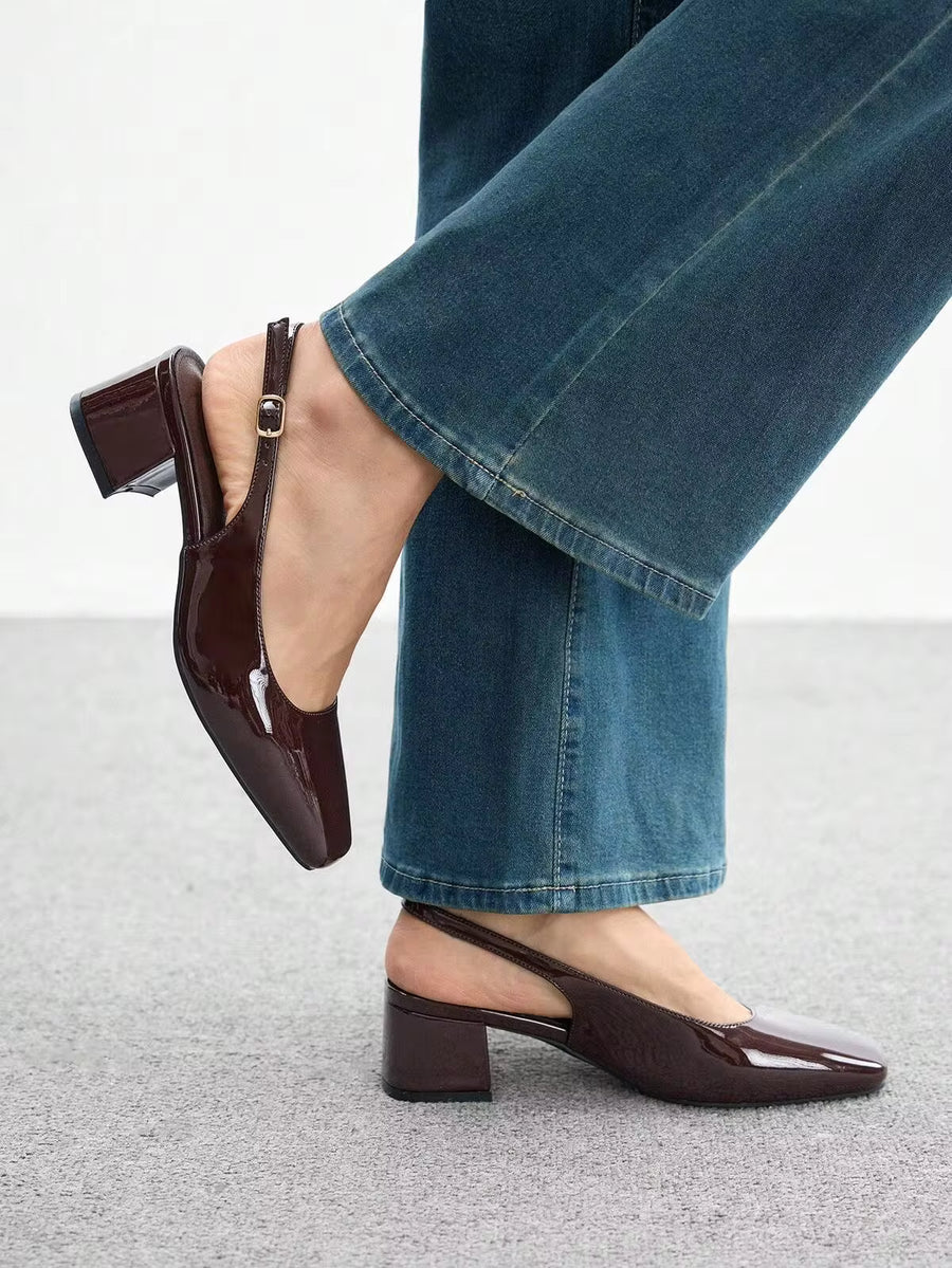 CUCCOO BIZCHIC Women's Classic Low Heel Slingback Pumps, Coffee Color, Suitable For Commuting, Dating, Party, Holiday, Casual Wear For Christmas Spring Shoes