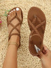 Breezelady Women's Summer New Leopard Braided Flat Sandals Vacation, Beach Fashion Casual Outerwear One Pedal Sandals, Boho Chic